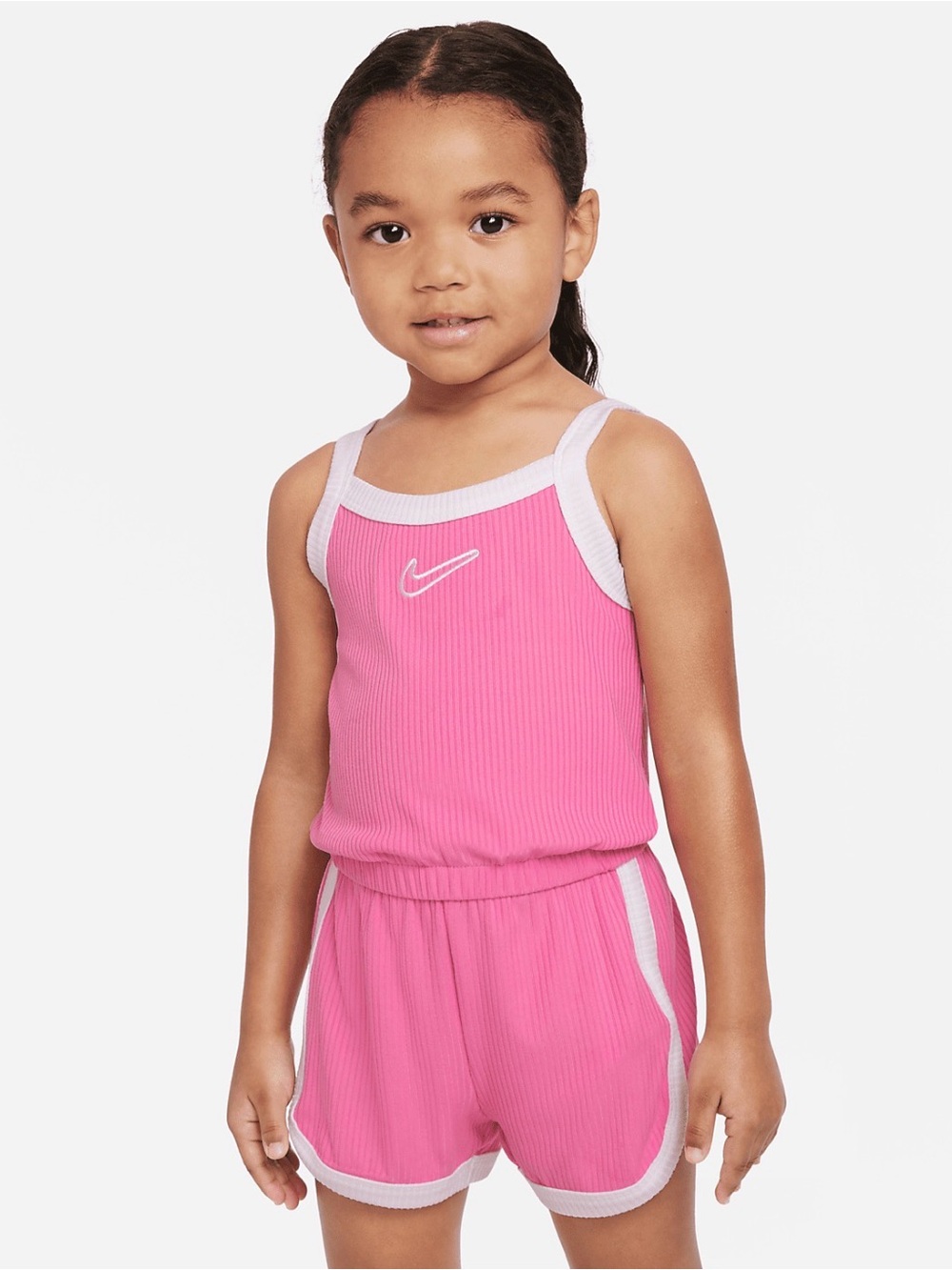 Nike Girls Ribbed Romper Pink White Trim Size 6 (5-6 Yrs) EXCELLENT CONDITION